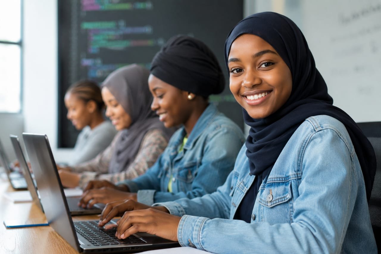 Young women collaborating on a laptop